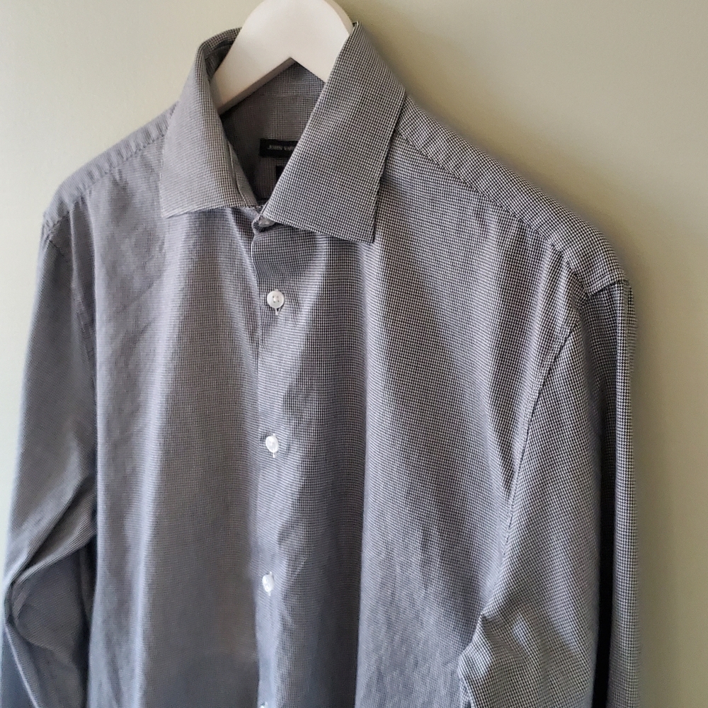 John Varvatos 15 Luxe Old Money Quiet Luxury Micro Herringbone Dress Shirt